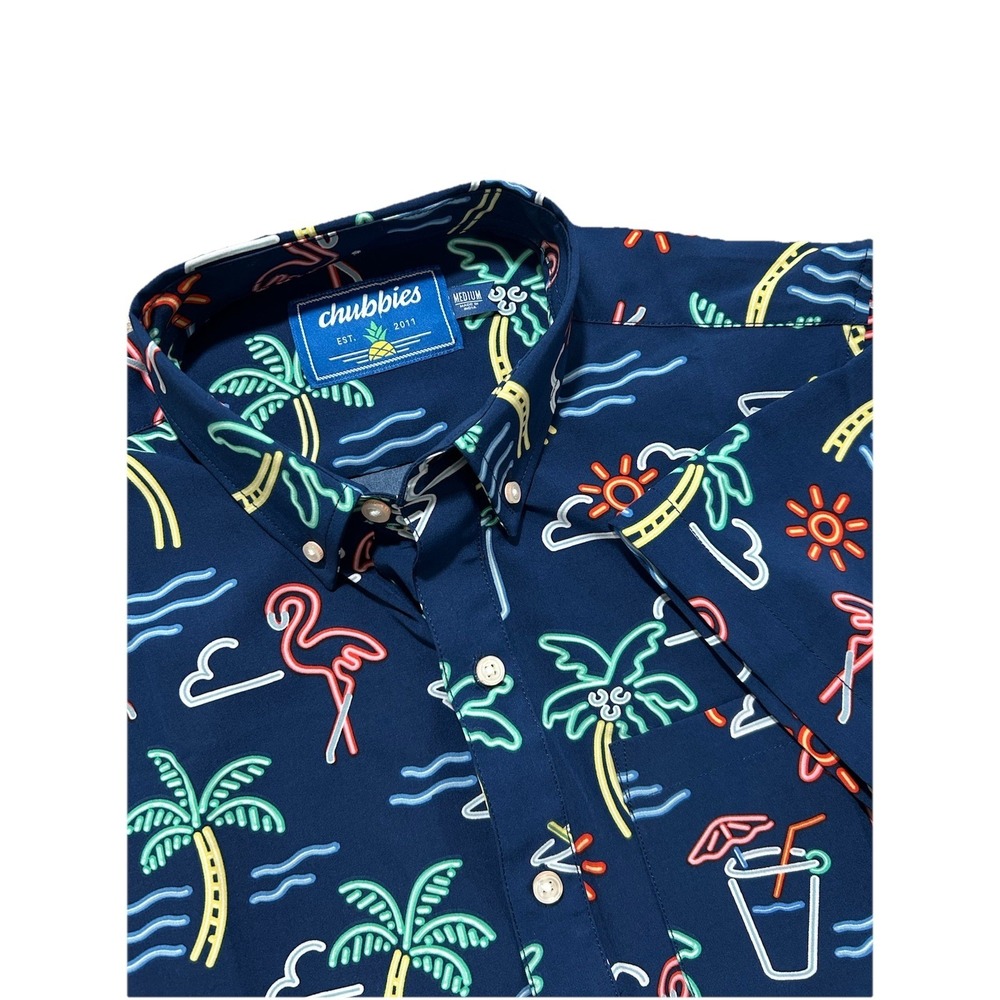 Chubbies Men's M Popover The Nutter Weekend Shirt Neon Flamingo